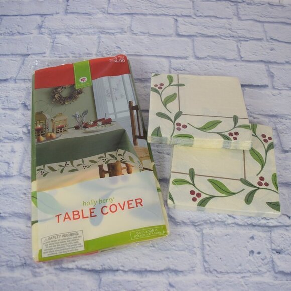 🎯5/$30 Holiday Party Christmas Table Cover Napkins Set Disposable - Picture 2 of 3